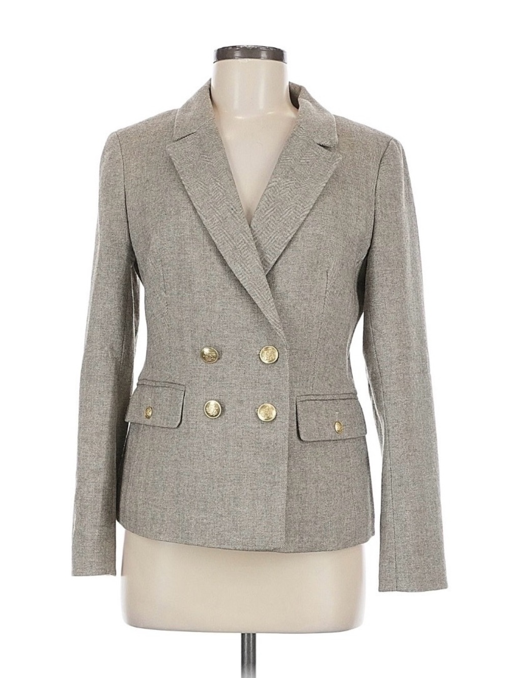 J. Crew Women’s Double-Breasted Tan Herringbone Wool Tweed Blazer size 6